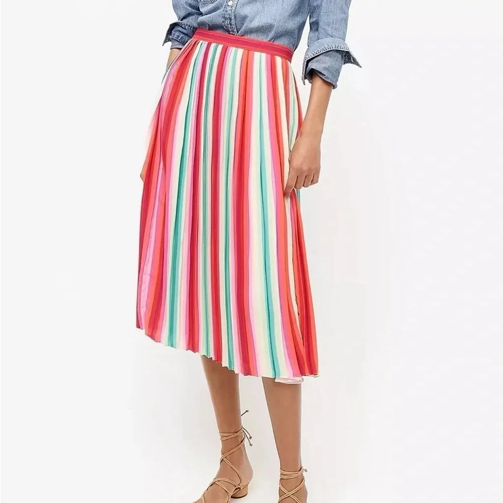 J. Crew Size 0 Sunburst Pleated Skirt in Watermelon Stripe NEW!